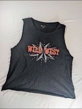 Miss Me Wild West Graphic Muscle Tank Top - Black